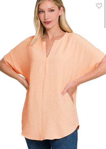 Peach Woven Split Neck Top A3