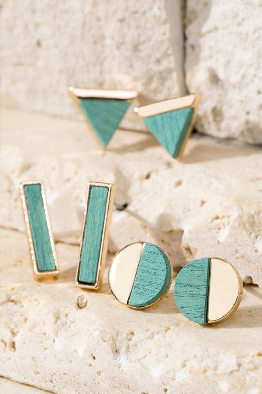 Turquoise Geometric Earrings - 3 pairs