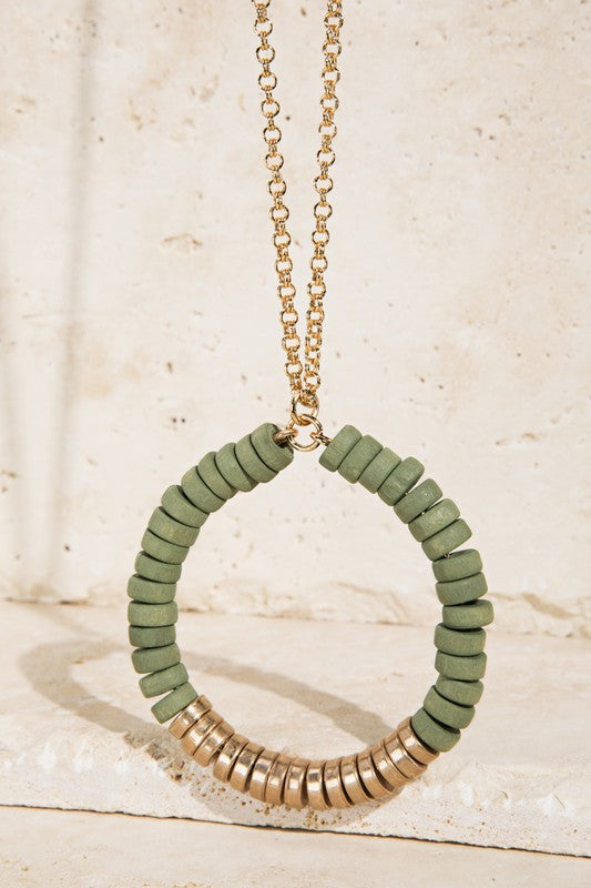 Sage Circular Wood Necklace