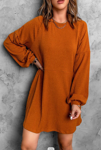 Orange Empire Waist Long Sleeve Dress